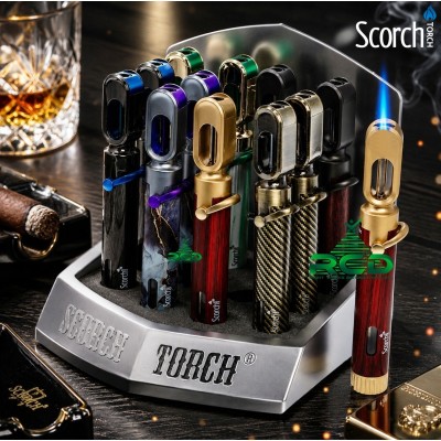 SCORCH TORCH SINGLE FLAME PENCIL W/ CIGAR PUNCH ASST. COLORS - 12CT/ DISPLAY
